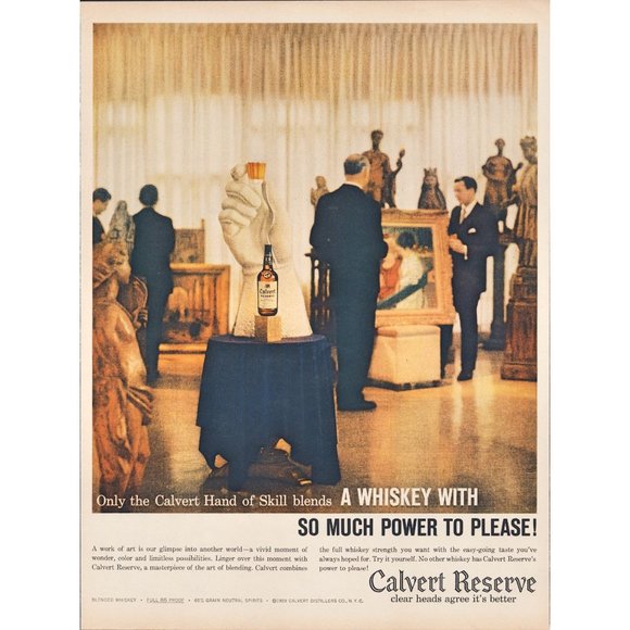 1959 Calvert Reserve Whiskey Vintage Print Ad Art Gallery Painting Statue Photo - Picture 1 of 1